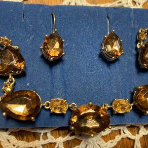 Avon Smokey Topaz Necklace & Earring Set - 1990s Statement piece 20" nos